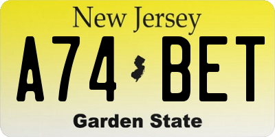 NJ license plate A74BET