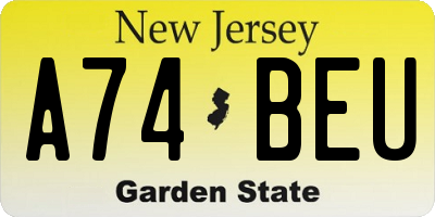 NJ license plate A74BEU