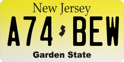 NJ license plate A74BEW