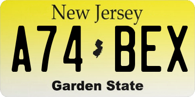 NJ license plate A74BEX