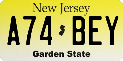 NJ license plate A74BEY