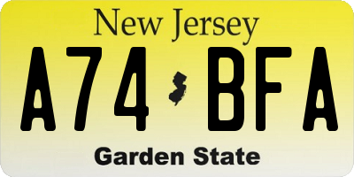 NJ license plate A74BFA