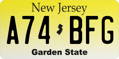 NJ license plate A74BFG
