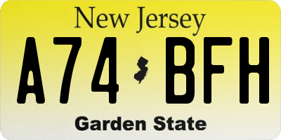 NJ license plate A74BFH