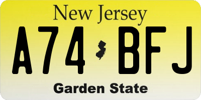 NJ license plate A74BFJ