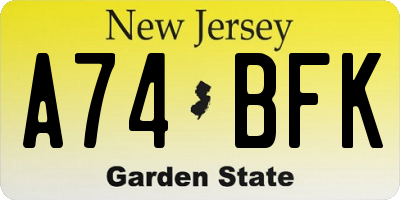 NJ license plate A74BFK
