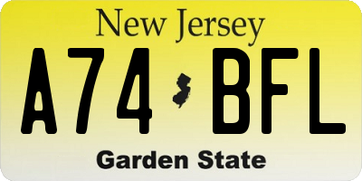 NJ license plate A74BFL