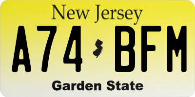 NJ license plate A74BFM