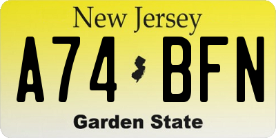 NJ license plate A74BFN