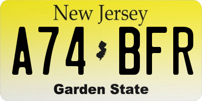 NJ license plate A74BFR