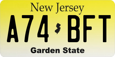 NJ license plate A74BFT