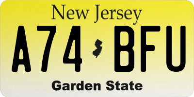 NJ license plate A74BFU