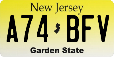 NJ license plate A74BFV
