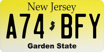 NJ license plate A74BFY