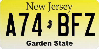 NJ license plate A74BFZ