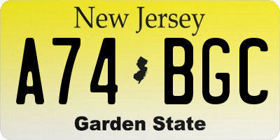 NJ license plate A74BGC
