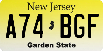 NJ license plate A74BGF