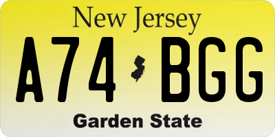 NJ license plate A74BGG