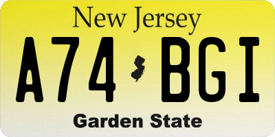 NJ license plate A74BGI