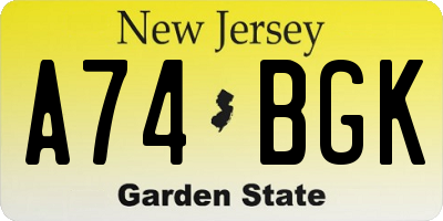 NJ license plate A74BGK