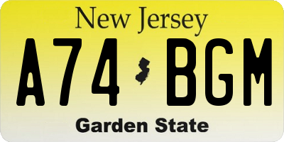 NJ license plate A74BGM