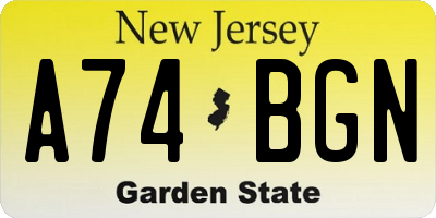 NJ license plate A74BGN