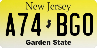 NJ license plate A74BGO