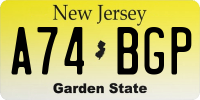 NJ license plate A74BGP