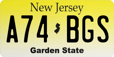 NJ license plate A74BGS