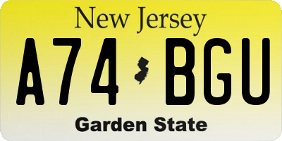 NJ license plate A74BGU