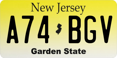 NJ license plate A74BGV