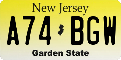 NJ license plate A74BGW