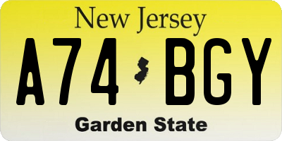 NJ license plate A74BGY