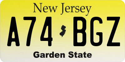 NJ license plate A74BGZ