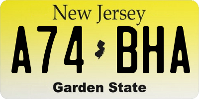 NJ license plate A74BHA
