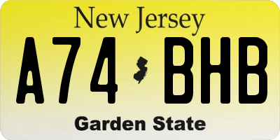 NJ license plate A74BHB