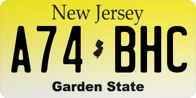 NJ license plate A74BHC