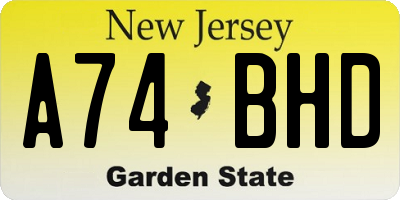 NJ license plate A74BHD