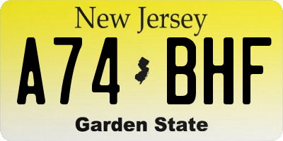 NJ license plate A74BHF