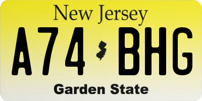 NJ license plate A74BHG