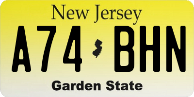 NJ license plate A74BHN