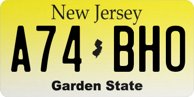 NJ license plate A74BHO