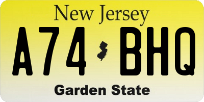 NJ license plate A74BHQ