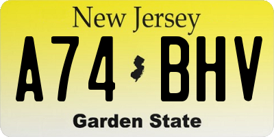 NJ license plate A74BHV