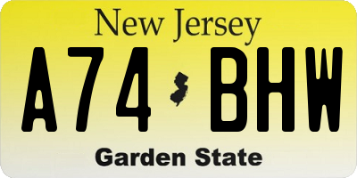 NJ license plate A74BHW