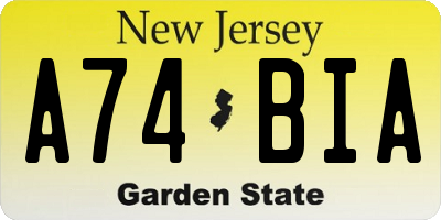 NJ license plate A74BIA