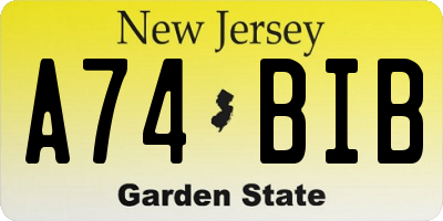 NJ license plate A74BIB