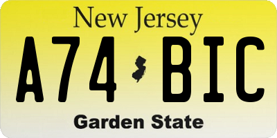 NJ license plate A74BIC