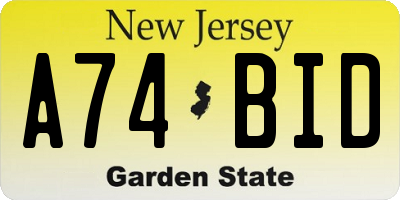 NJ license plate A74BID