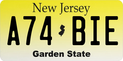 NJ license plate A74BIE